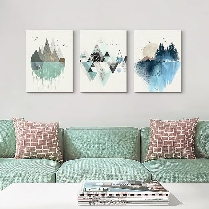 Lapremoly Canvas Wall Decoration For Living Room Bedroom Framed Art Abstract Geometry Mountain Artworks Pictures Office Inspiration Wall Decor Ready To Hang Wall Art Prints 3 Pieces