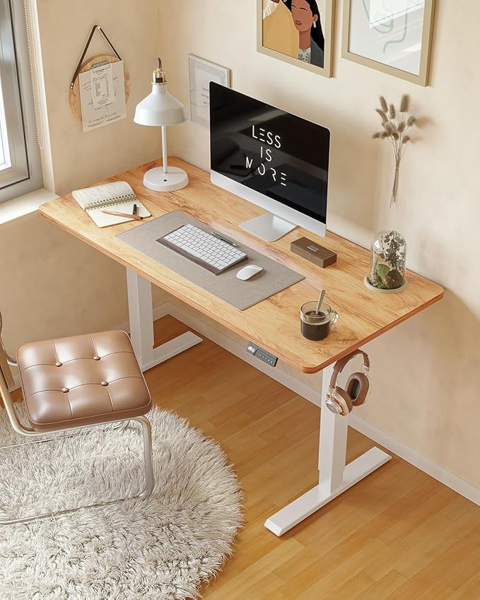 CubiCubi 55 x 28 Large Standing Desk, Height Adjustable Electric Computer Desk, 28" Deep Desktop, Sit Stand up Home Office Workstations with 4 Preset Heights, Light Rustic
