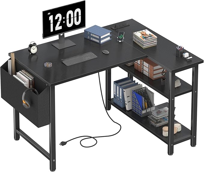 DLisiting Small L Shaped Gaming Desk with Shelves, 40 Inch Small Corner Computer Gaming Desk for Boys Teens Bedroom, Study Work PC Desks for Home Office Bedroom, Black