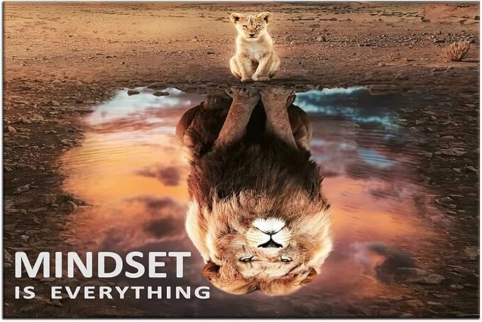 Motivational Wall Art Inspirational Canvas Painting Mindset is Everything Pictures Modern Entrepreneur Quotes Posters and Prints Artwork for Office Classroom Home Decorations Framed [36''W x 24''H]