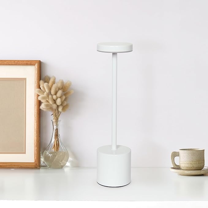 Simple Designs LD1083-WHT 12.75" Mushroom Magic Disc Dimming & Rechargeable Cordless 4-Way Touch Sensor Stick Desk Lamp, White
