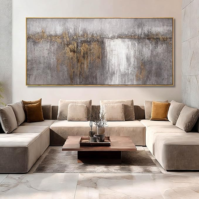 Artexist Abstract Wood Wall Decor Vintage Wall Art Grey and Gold Decorative Painting 40"x86" Large Pictures for Dining Room Office Artwork