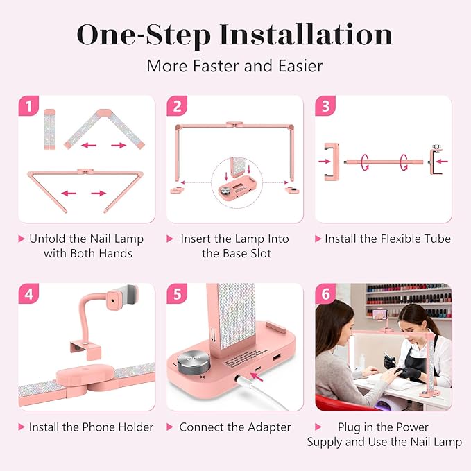 Yokilly 48W Half Moon Light: 34" Shadow-Free Half Moon Light for Desk Salon - Foldable LED Desk Lamp with Stepless Brightness 3000K-6500K for Manicurist Nail Tech (Pink Diamond, Large)