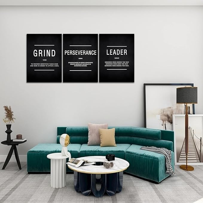 KAWAHONE Inspirational Grind Wall Art for Home Office Workplace, Perseverance Leader Canvas Quotes Motivate Success Positive Poster Framed Motivation Gift for Friends Entrepreneur Ready to Hang