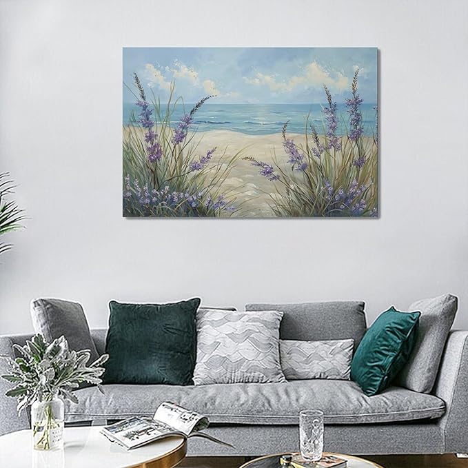 Luxvio Beach Ocean Wall Art Coastal Pictures Wall Decor Watercolor Seaside Canvas Painting Beach Artwork for Bathroom Living Room Bedroom Kitchen Office 24 x 16 inch