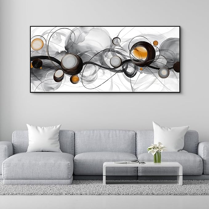 XLSJERST Wall Art for Living Room Picture - Extra Large Abstract Cavnas Artwork for Walls Black and White Minimalist Modern Framed Painting Home Decor - 70x31 Inches