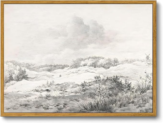 OIQArtOIQ Vintage Landscape Canvas Wall Art Framed Natural Scenery Painting Artwork Prints France Country Wilderness Farmhouse Decor Pictures Kitchen Bedroom Living Room Bathroom