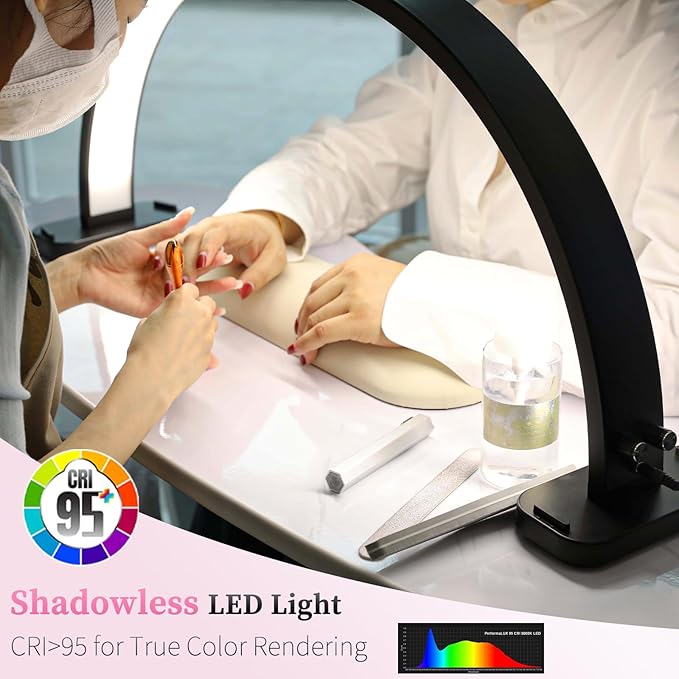 Foldable Half Moon Light for Nail Desk, 31in 45W Nail Desk Lamp with Phone Holder, Half Moon Table Lamp with Stepless Color Temperature Dimmable for Manicure (Black)