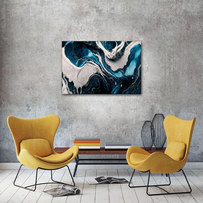 Abstract Canvas Wall Art for Men 1 Panel Modern Blue Liquid Ink Picture Printing Lady Living Room Wall Decor for Native Americans Bedroom Restaurant Wall Decor Stretched Ready to Hang 24x16 in