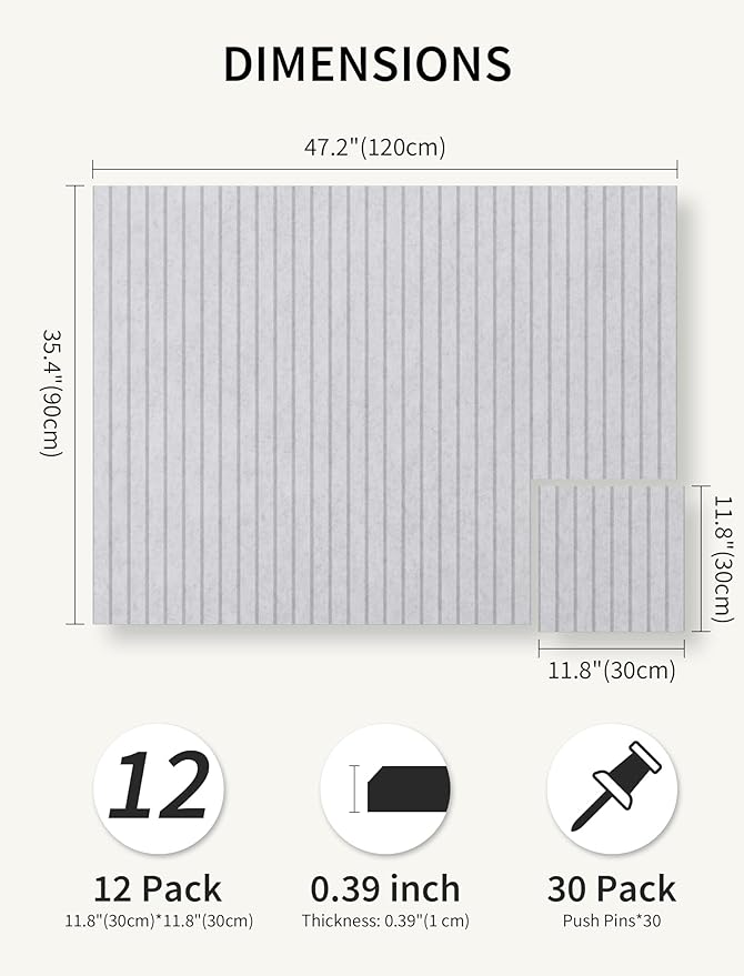 Large Bulletin Board 48"x36" Cork Boards for Walls, 12 Pack Felt Wall Panels Photo Board, Cork Board for Office Home Pin Board