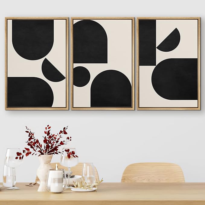 SIGNFORD Framed Canvas Print Wall Art Set Geometric Semi Circle Arch Polygons Abstract Shapes Illustrations Modern Art Bohemian Nordic Relax/Calm for Living Room, Bedroom, Office - 16"x24"x3 Natural