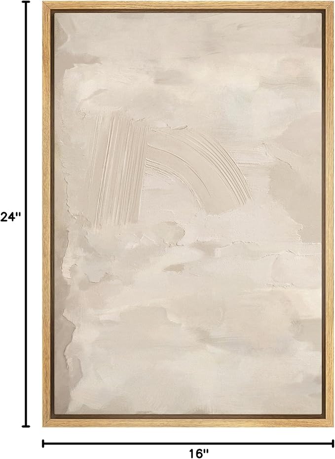 SIGNFORD Framed Canvas Print Wall Art Rustic Tan Paint Stroke Landscape Abstract Shapes Illustrations Modern Art Decorative Boho Relax/Zen Nordic for Living Room, Bedroom, Office - 16"x24" Natural
