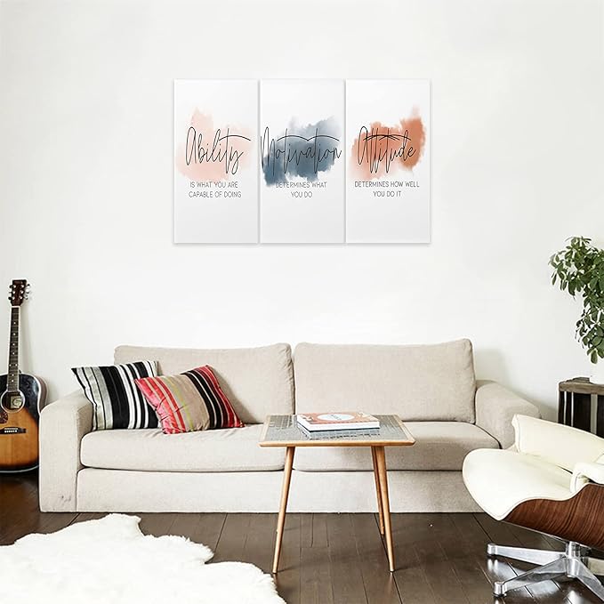 3 Piece Inspirational Canvas Wall Art, Quotes Motivational Mindset Print Pictures for Office Wall Decor, Triptych Entrepreneur Poster Framed Artwork for Women Men Home Decor Ready to Hang (72"Wx36" H)