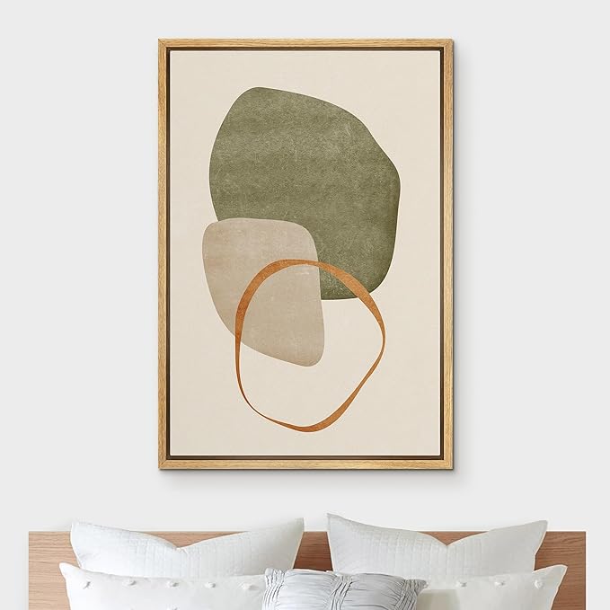 IDEA4WALL Framed Canvas Print Wall Art Retro Gold Sage Green Gray Geometric Color Blocks Abstract Shapes Illustrations Modern Art Decorative Minimalist Multicolor for Bedroom - 24"x36" Natural