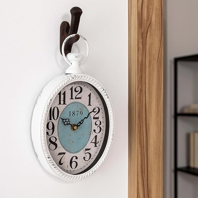 ZENFUN Oval Retro Wall Clock, Rustic Silent Clocks, Elegant Vintage Style, White Antique Design, Battery Operated Non Ticking Wall Clock for Kitchen,Farmhouse, Office(11.2" H x 6.7" W)