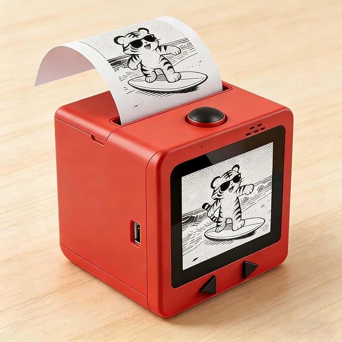 AI Sticker Box Printer, Smart AI Voice Sticker Printer Box Maker Mini Inkless Thermal Stickerbox Printer, Portable AI Sticker Maker for Home, Office, Study & DIY Projects, 5 Paper Rolls Included (A1)