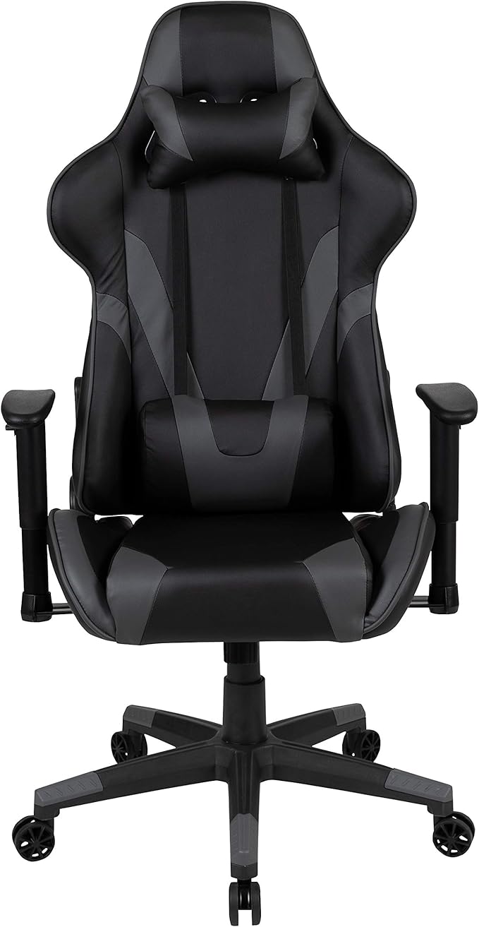 Flash Furniture X20 Gaming Chair Racing Office Ergonomic Computer PC Adjustable Swivel Chair with Fully Reclining Back in Gray LeatherSoft