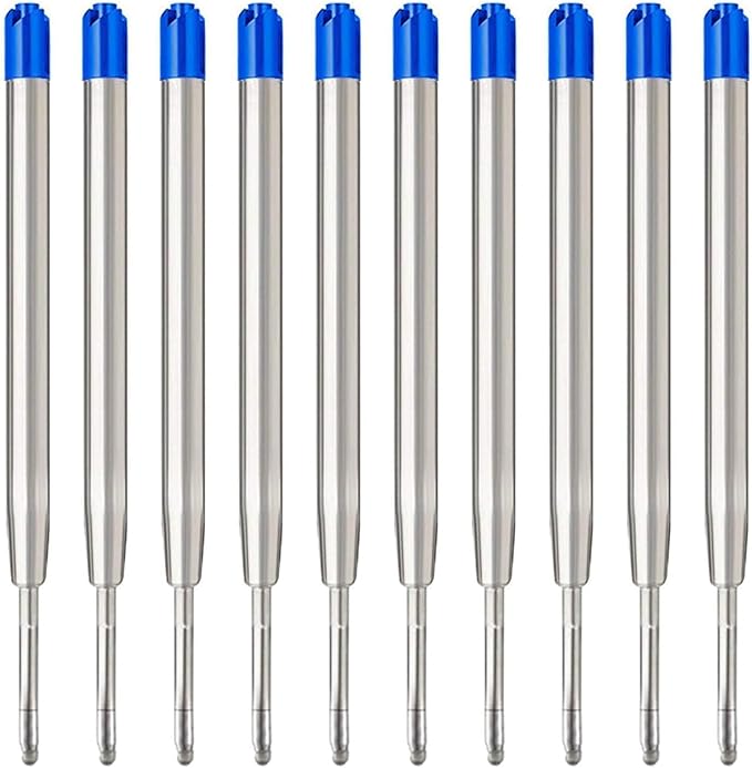 MengRan 3.9'' Ballpoint Ink Pen Refills for Click Pens,1mm Medium Tip,Compatible with Parker Pen Refill,Pack of 10 (Blue Ink)
