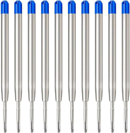 MengRan 3.9'' Ballpoint Ink Pen Refills for Click Pens,1mm Medium Tip,Compatible with Parker Pen Refill,Pack of 10 (Blue Ink)
