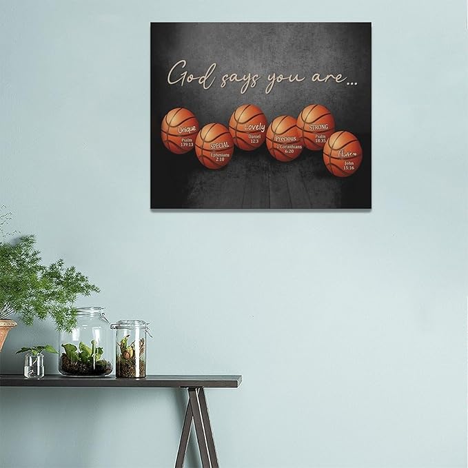 Inspirational Basketball Boys Room Wall Art Motivational Sports Basketball Pictures Wall Decor God Says You Are Canvas Print Painting Modern Home Artwork For Dorm Gym Bedroom Framed 24"x20"