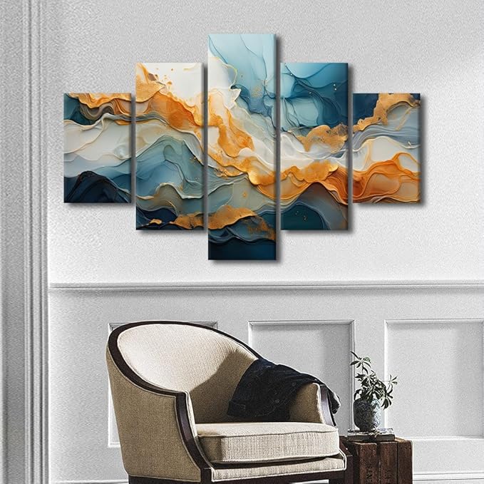 Abstract Canvas Wall Art Decor Modern Living Room Wall Art 5 Panel Wall Art Abstract Natural Scenery Painting Art Printing for Nature Enthusiasts Office Decoration Framed Ready to Hang 60x40 in