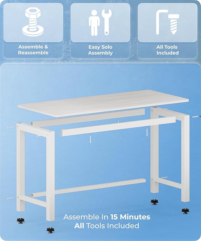 43'' Home Office Desk Modern Computer Desk 43.3X 23.6x29.5 inches PC Table with Thicken Frame Industrial Style Sturdy Metal Frame Furniture for Writing Gaming Grey Oak+White