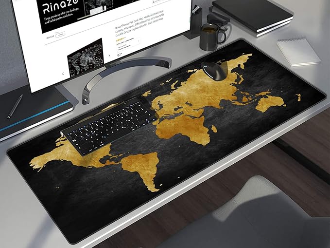 Mouse Pad Desk Mat, Multifunctional Large Gaming Mousepad, Office Desk Pad with Washable Durable Design, Keyboard Pad in Black World Map