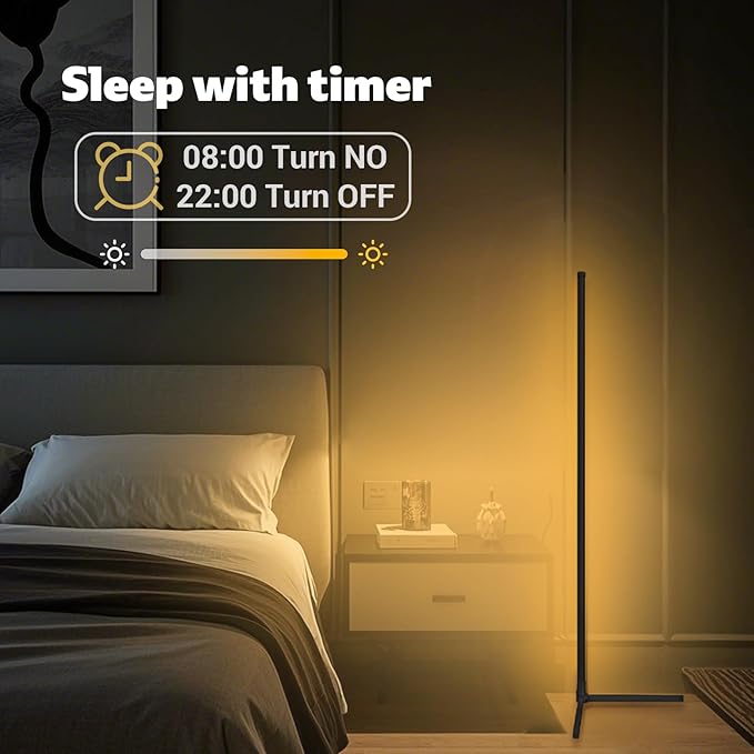 LED Corner Floor Lamp, Corner Lamp - 16 Million DIY Colors, 68+ Scenes, App & Remote Control, Smart RGBICW Corner Light with Music Sync & Timer Setting, LED Lamp for Bedroom, Living Room, Gaming Room