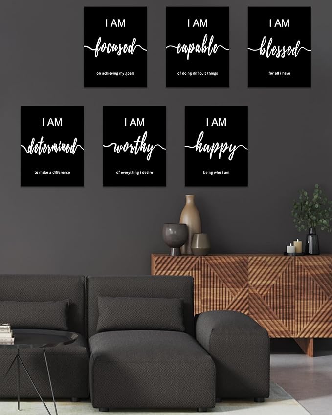 Drsoum Inspirational Wall Art Office Decor, Motivational Wall Art Prints for Office Bedroom Living Room Classroom,Black and White Daily Positive Affirmations Posters for Women Men Kids, Set of 6,