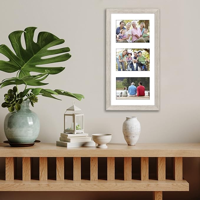Americanflat 4x6 Collage Picture Frame with Shatter-Resistant Glass - Fits Three 4x6 Photos or Use as One 8x16 Picture Frame - Signature Collection - Collage Frames for Tabletop and Wall - Driftwood