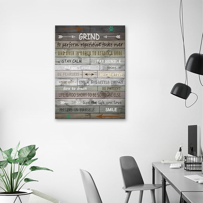 Motivational Canvas Poster Wall Art Inspirational Grind Entrepreneur Quote Picture Print Positive Signs Poster for Modern Bedroom Office Workplace Wall Decor Stretched and Framed [18''Wx24''H]