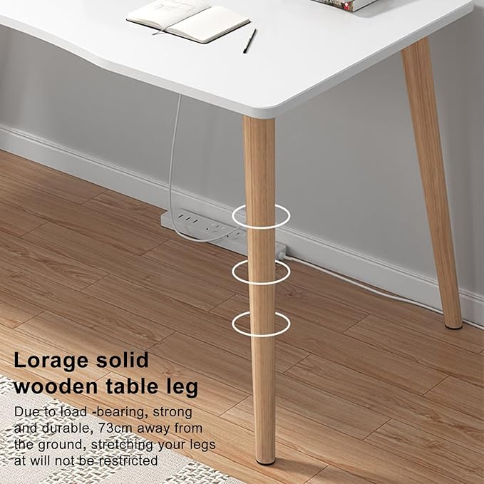 Nordic Style Computer Desk - Ergonomic Wood Writing Table for Home Office & Study - Spacious Desktop for Students & Professionals White