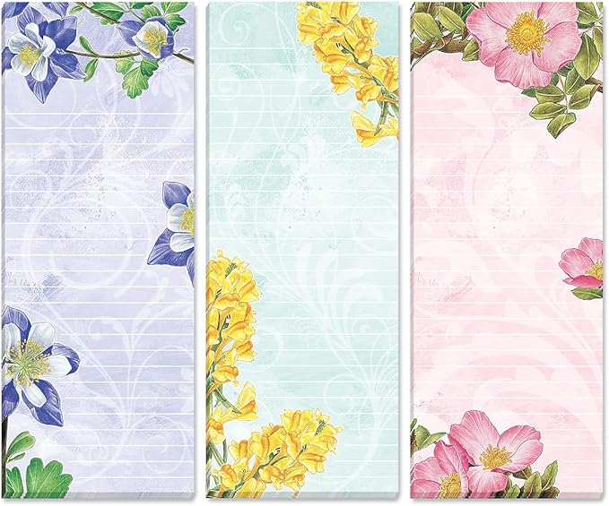 Current Floral Magnetic Notepad Set – Set of 12 Mini Memo Pads, 12 Designs, 30-Sheet Pads, 2½ x 6½ Inches, Shopping List, To-Do Notes, Printed in The USA