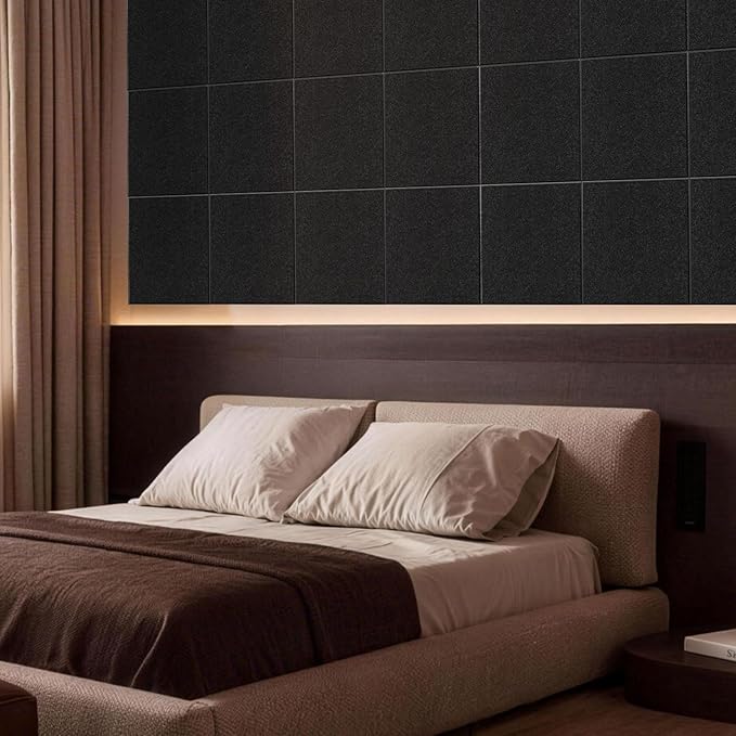 MISSDAY Black Acoustic Wall Panel Felt Bulletin Board 24" x 36" Cork Board for Wall, 6-Pack Boards with 36 Removable Adhesive Tabs, 50 Pushpins, Pin Board for Home Office Classroom Soundproof Tiles