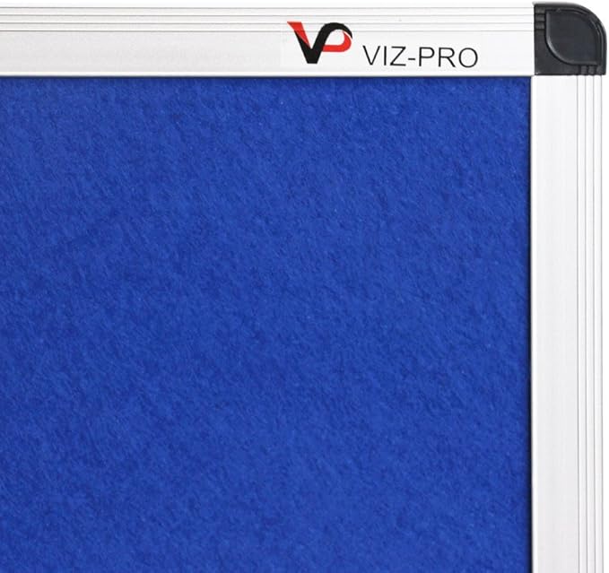 VIZ-PRO Notice Board Felt Blue, 60 X 48 Inches, Silver Aluminium Frame