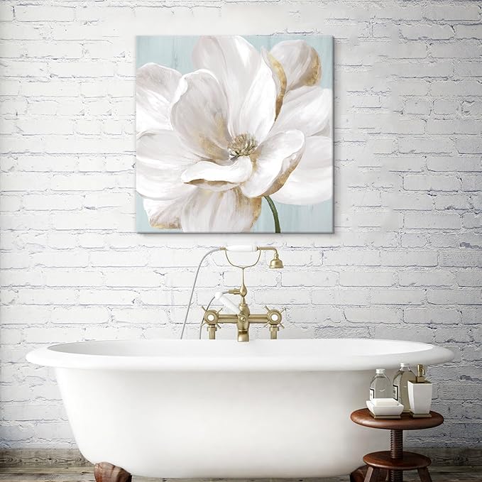 SEVEN WALL ARTS White Magnolia Wall Art Flower Artwork Floral Canvas Painting Vintage Nature Botanical Painting Modern Farmhouse Wall Decor for Bedroom Living Room Bathroom Office 24"x24"