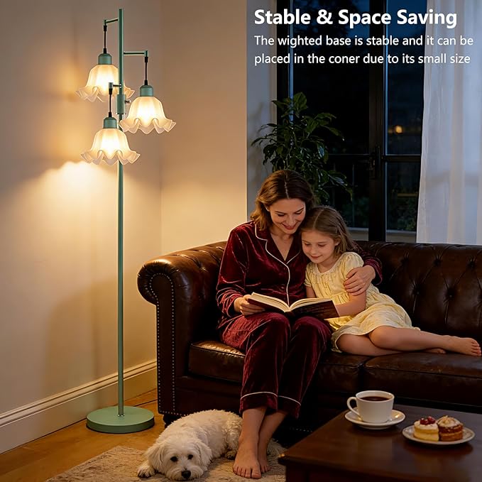 Lightdot 67IN 3-Light Flower Floor Lamp for Living Room, Dimmable Green Tree Floor Lamps with Acrylic Shade for Wedding/Party, Floral Tall Lamp for Bedroom/Sofa Beside/Corner Decor(Bulb Included)
