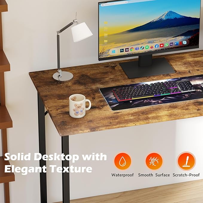 PayLessHere | 47 Inch Computer Desk | Vintage | Office Desk with Metal Frame, Adjustable Feet | Water-Resistant, Scratchproof Surface | Sturdy Writing Table for Home Office or Study | Pack of 1