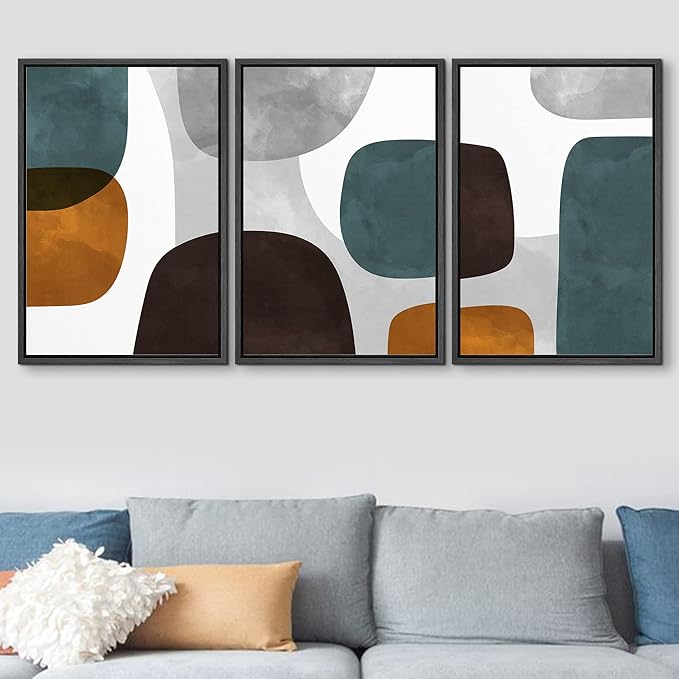 SIGNFORD Framed Wall Art Print Set Pastel Watercolor Geometric Blots Shape Abstract Illustrations Modern Decorative Multicolor Relax/Calm Chic for Living Room, Bedroom, Office - 16"x24"x3 Black