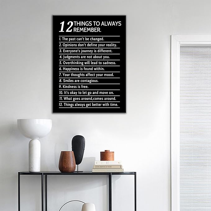 Motivational Canvas Wall Decor Picture Inspirational Quotes for Home 12 Things Always Remember Inspiring Poster Wall Art for Modern Home Bedroom Office Painting Stretched and Framed [18" W x 24" H]