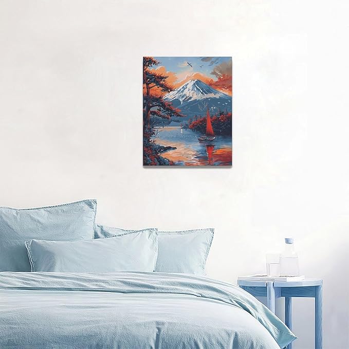 Japanese Wall Art Japan Pictures Wall Decor Asian Landscape Canvas Painting Print Home Modern Artwork Decorations Framed for Bathroom Living Room Bedroom Office 16 x 20 inch