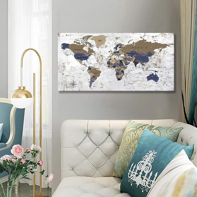 ZEYDRT Wall Art 36"x71"map of the World Painting Canvas Wall Art for Office Living Room world map Art Canvas Art Wall Decorations Prints for Background for Home Office Decoration