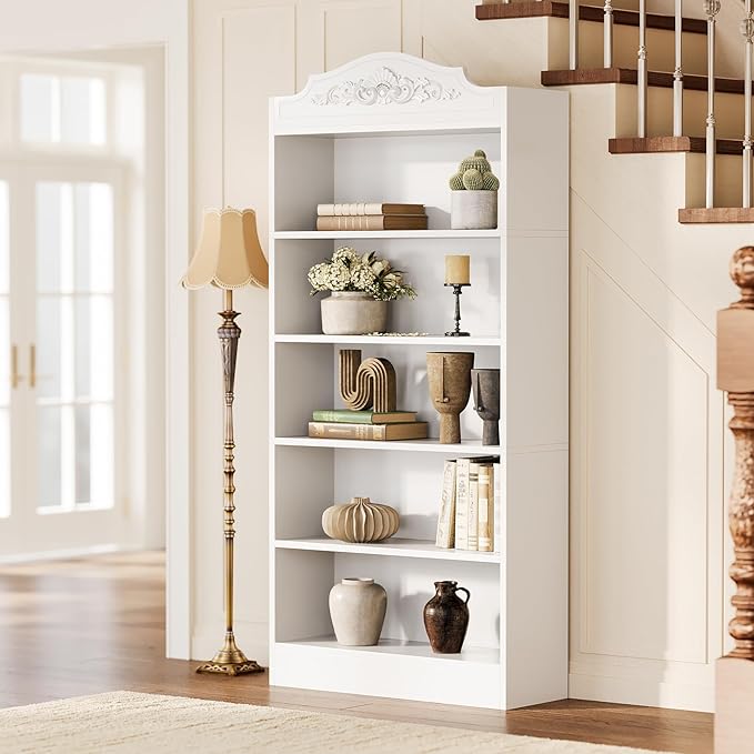 LITTLE TREE 5-Tier Bookcase with Storage, 73-Inch White Bookshelf, Modern Open Storage Shelf, Book Shelf for Living Room, Bedroom, Home Office