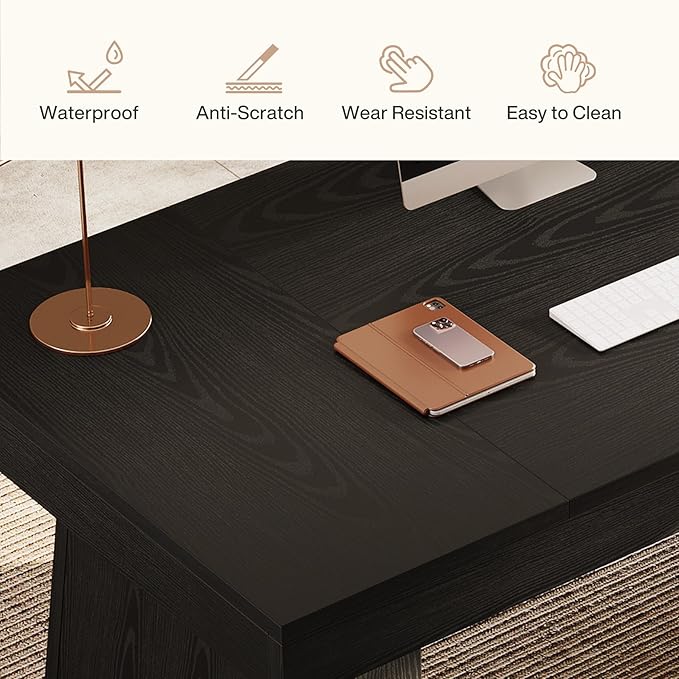 Tribesigns 55-Inch Executive Desk, Thick Wood Office Computer Desk with Double Pedestal, Modern Minimalist Workstations Writing Table Conference Table Furniture for Home Office, Black