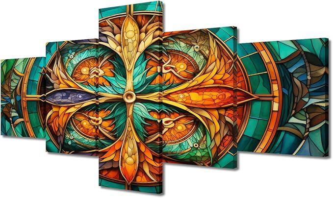 Modern Canvas Wall Art for Boy Cool Whirling Kaleidoscope Dragons Poster Dragons Scales Pattern Art 5 Panel Cool Girl Room Decor for Home Wall Decor Stretched and Framed Ready to Hang 50x24 in