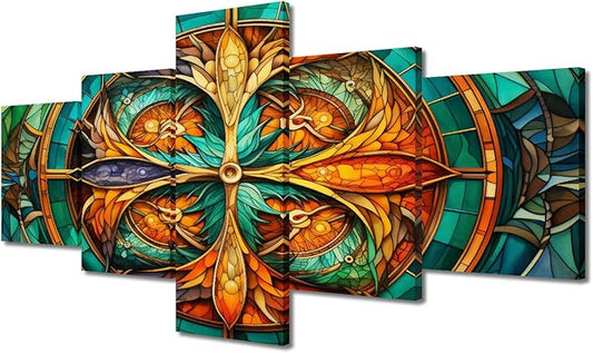 Modern Canvas Wall Art for Boy Cool Whirling Kaleidoscope Dragons Poster Dragons Scales Pattern Art 5 Panel Cool Girl Room Decor for Home Wall Decor Stretched and Framed Ready to Hang 50x24 in
