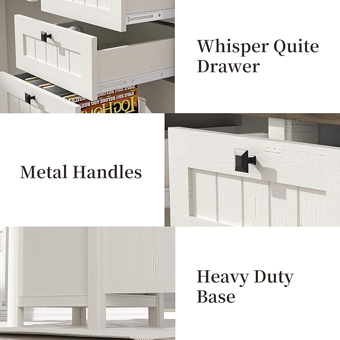Executive Desk, Modern Farmhouse Computer Desk with Drawers & Cabinet, Home Office Desk for Work Study Writing Workspace (Antique White, 62")