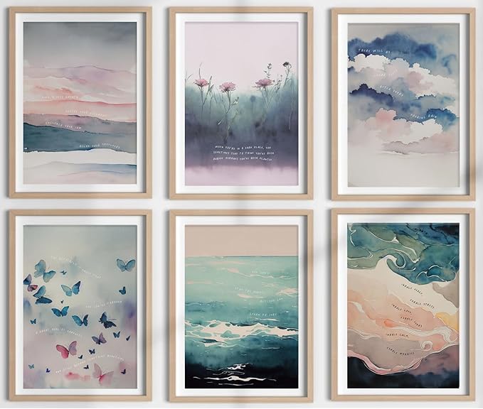 6 Mental Health Canvas Wall Art Watercolor Abstract Inhale Exhale poster Decor Therapist Psychologist Office inspirational Printed Artwork For Calm Corner Yoga Room Counseling Room Scene Decoration