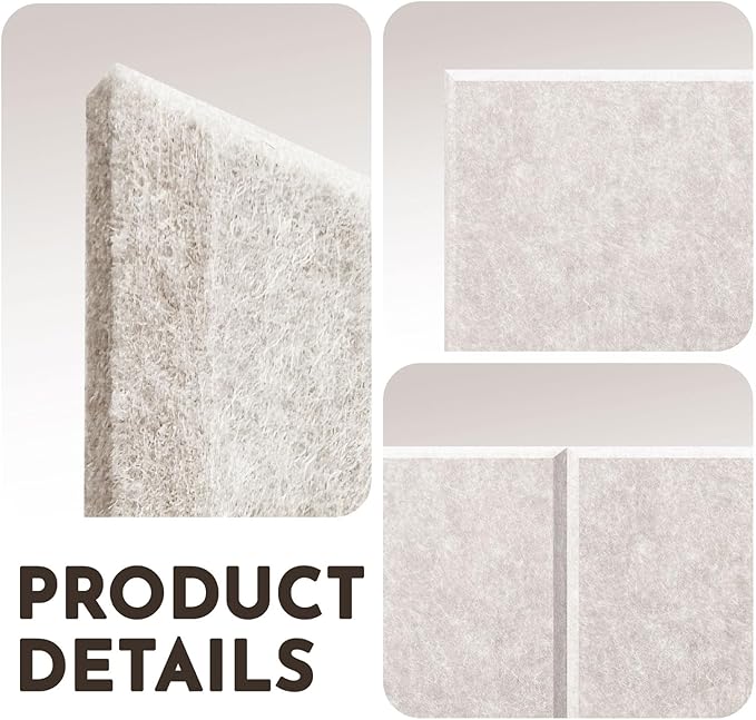 MISSDAY Oatmeal Acoustic Wall Panel Felt Bulletin Board 48" x 36" Cork Board for Wall, 12-Pack Boards with 72 Removable Adhesive Tabs, 50 Pins, Pin Board for Home Office Classroom Soundproof Wall Tile