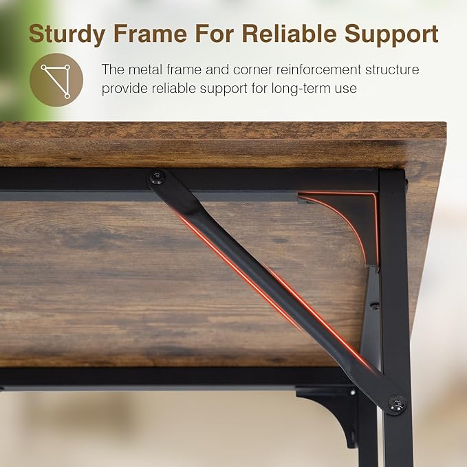 BestOffice Sturdy Desk Computer Desk Home Office Desk Small Desk Multi-Function Writing Table Student Art Modren Simple Style PC Wood and Metal Desk Workstation (39 inch, Vintage)